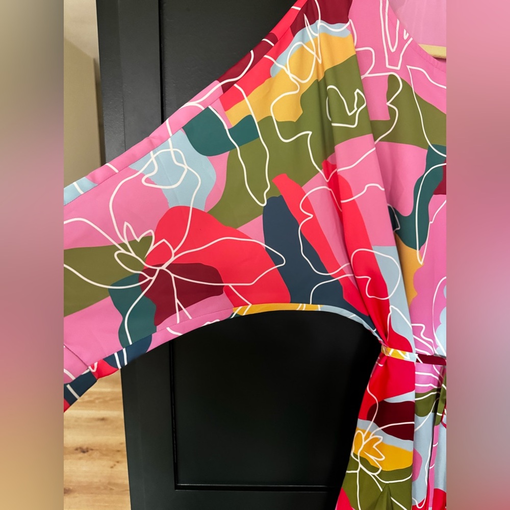 Crosby by Mollie Burch NWT Multicolor Abstract Floral Tie Waist Dress L - Picture 4 of 12